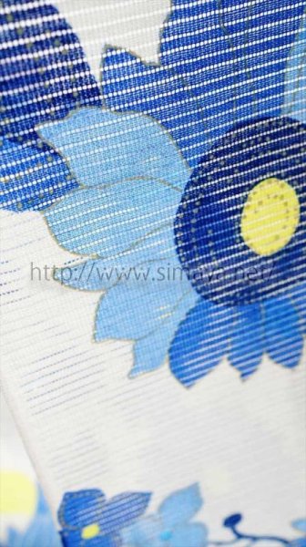 画像2: 紫織庵:ブルーの花々(綿絽) (2)