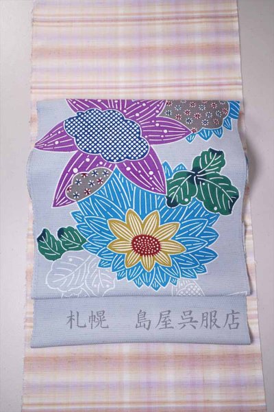 画像4: 九寸名古屋帯：栗山紅型（タッサーシルク） (4)