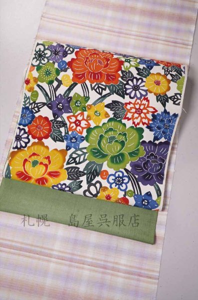 画像8: 九寸名古屋帯：江戸紅型　花づくし (8)