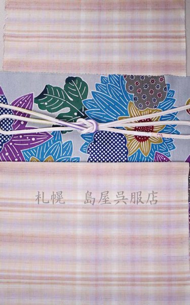 画像5: 九寸名古屋帯：栗山紅型（タッサーシルク） (5)