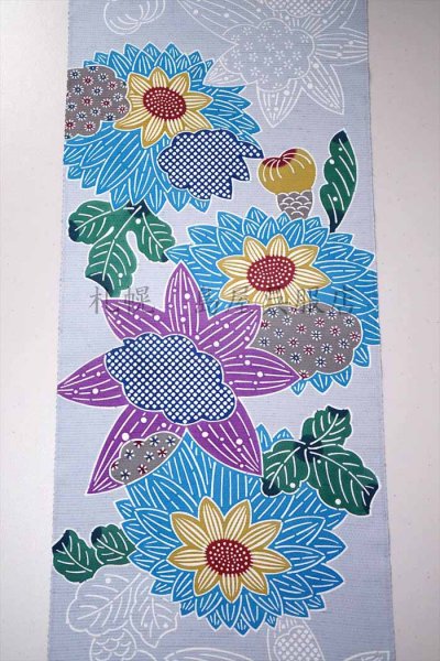 画像2: 九寸名古屋帯：栗山紅型（タッサーシルク） (2)