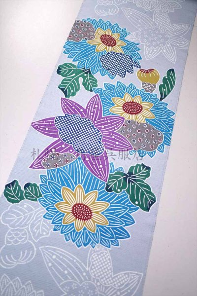 画像3: 九寸名古屋帯：栗山紅型（タッサーシルク） (3)