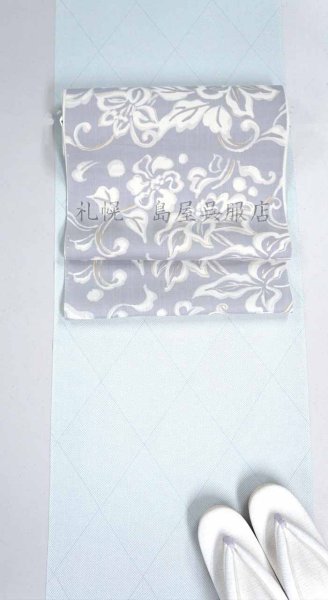 画像11: 九寸名古屋帯：抽象花・グレー (11)