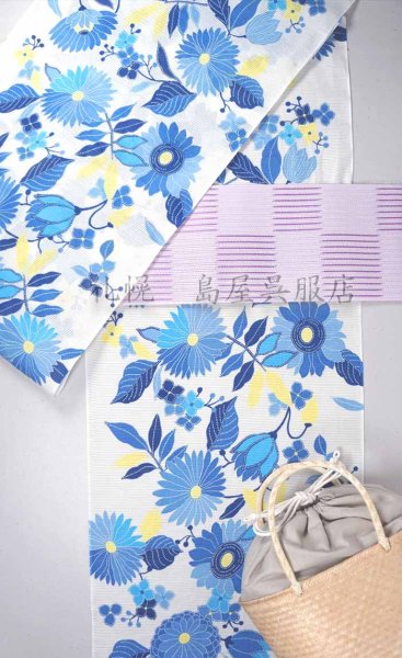 画像9: 紫織庵:ブルーの花々(綿絽) (9)