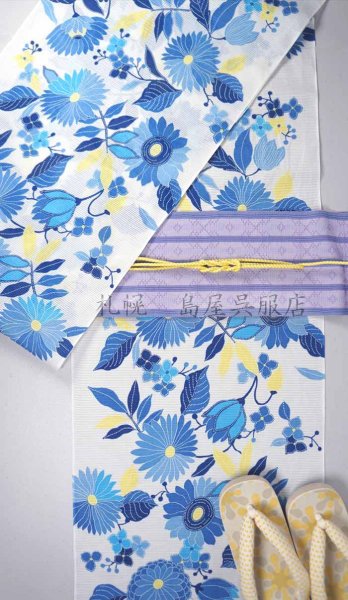 画像7: 紫織庵:ブルーの花々(綿絽) (7)