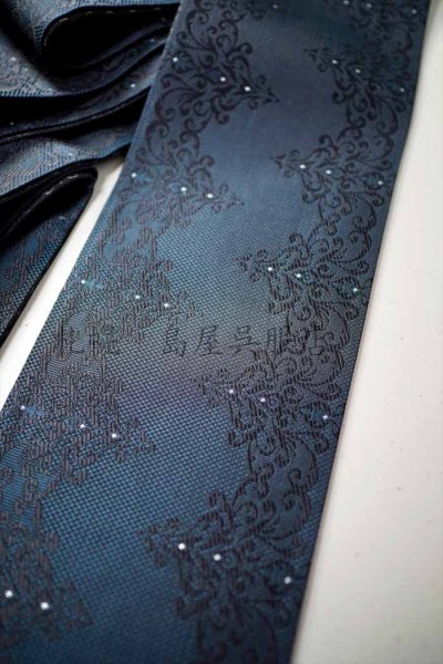 画像7: 半幅帯：リバーシブル博多織　アラベスク／花つなぎ（黒） (7)