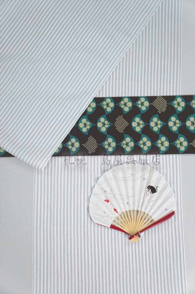 画像11: 小千谷縮：竹麻ちぢみ・薄グレーストライプ (11)