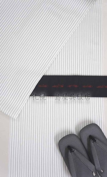 画像7: 小千谷縮：竹麻ちぢみ・薄グレーストライプ (7)