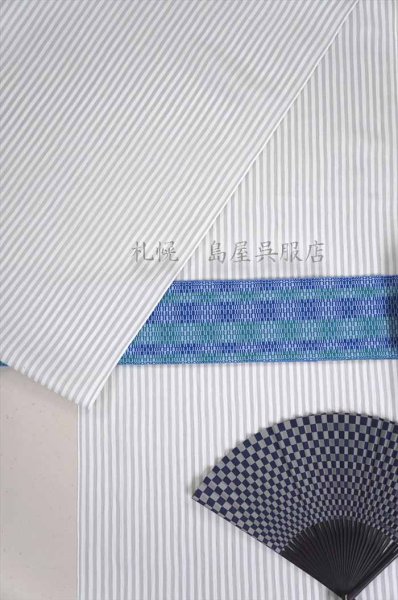 画像6: 小千谷縮：竹麻ちぢみ・薄グレーストライプ (6)