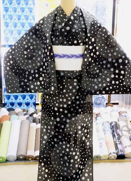 画像5: 半幅帯：白地に矢羽根（青） (5)