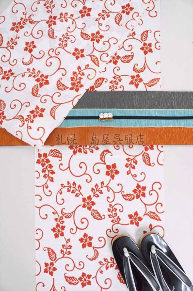 画像6: 竺仙：赤い花唐草（綿絽） (6)