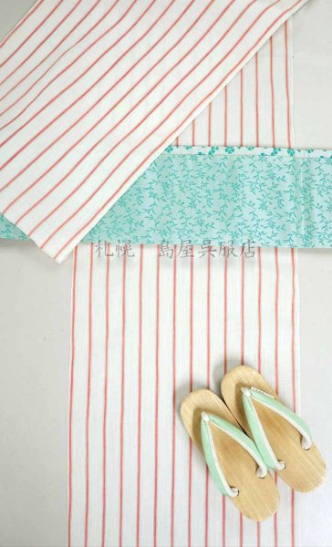 画像12: 小千谷縮：白地に赤ストライプ (12)