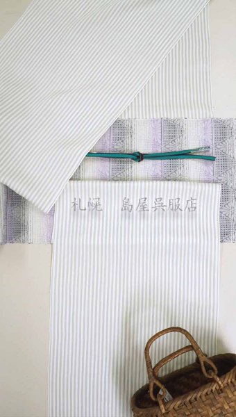 画像9: 小千谷縮：竹麻ちぢみ・薄グレーストライプ (9)