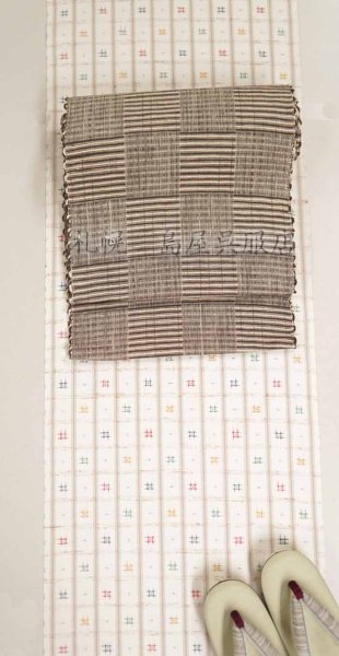 画像5: 八寸名古屋帯：手織り・片貝布帯（茶系市松） (5)