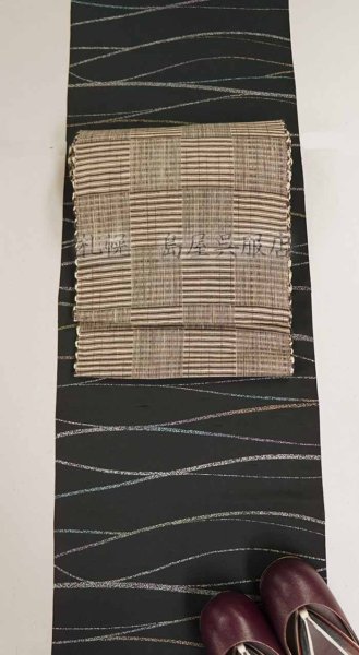 画像7: 八寸名古屋帯：手織り・片貝布帯（茶系市松） (7)