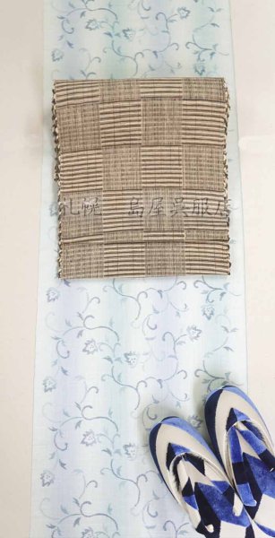 画像9: 八寸名古屋帯：手織り・片貝布帯（茶系市松） (9)