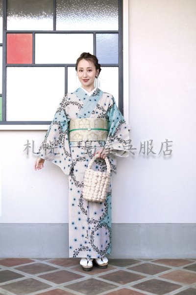 画像1: 59kimono　アンティークレース（ライトブルー） (1)