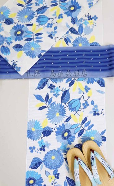 画像6: 紫織庵:ブルーの花々(綿絽) (6)