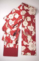 夏帯　着物帯　全通帯　絞り 銀座【K-8225】桐生絞り 夏紬地 開き染名古屋帯 生成り色 格子文