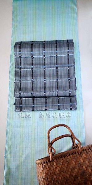 画像11: 八寸名古屋帯：紙格子（ブルーグレー） (11)