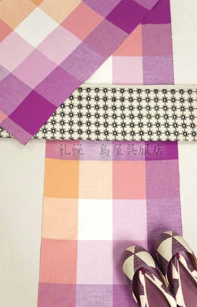 画像7: 片貝木綿：カラフルポップ格子・ピンク (7)