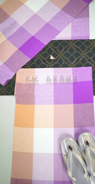 画像5: 片貝木綿：カラフルポップ格子・ピンク (5)