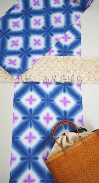 画像8: 藤井絞：雪花絞／藍に紫の花 (8)