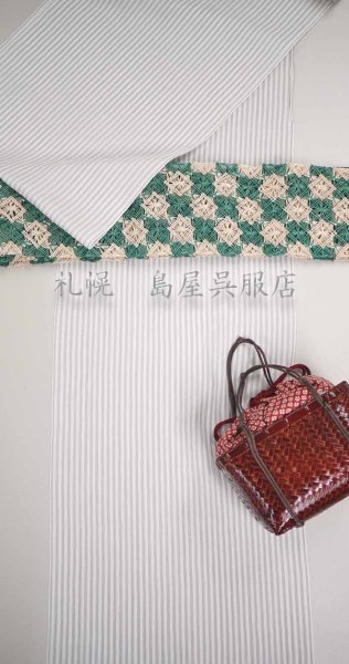 画像12: 小千谷縮：竹麻ちぢみ・薄グレーストライプ (12)