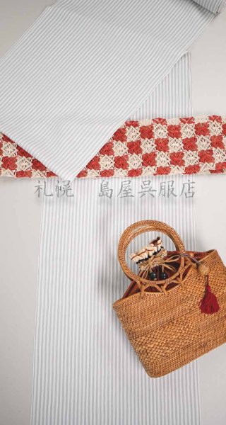 画像10: 小千谷縮：竹麻ちぢみ・薄グレーストライプ (10)