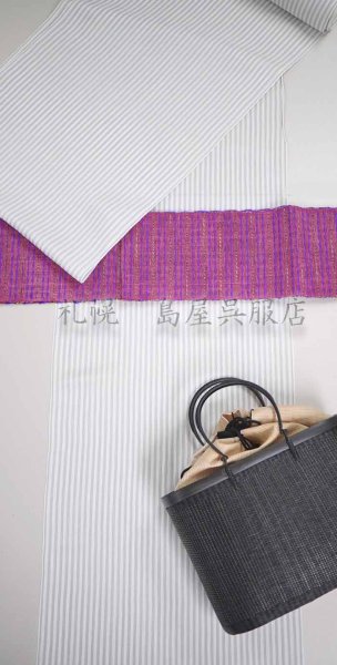 画像13: 小千谷縮：竹麻ちぢみ・薄グレーストライプ (13)