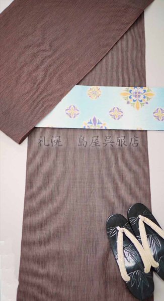 画像11: 半幅帯：リバーシブル　夾纈（きょうけち）染風　茶色／空色 (11)