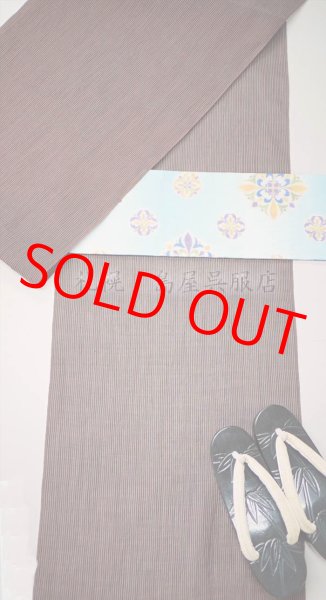 画像12: 半幅帯：リバーシブル　夾纈（きょうけち）染風　茶色／空色 (12)