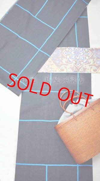 画像10: 半幅帯：リバーシブル　夾纈（きょうけち）染風　茶色／空色 (10)