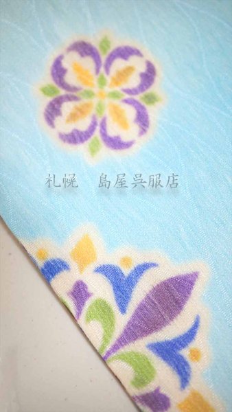 画像7: 半幅帯：リバーシブル　夾纈（きょうけち）染風　茶色／空色 (7)