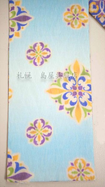 画像5: 半幅帯：リバーシブル　夾纈（きょうけち）染風　茶色／空色 (5)