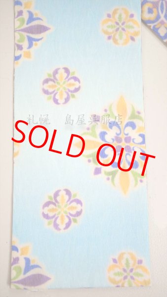 画像5: 半幅帯：リバーシブル　夾纈（きょうけち）染風　茶色／空色 (5)