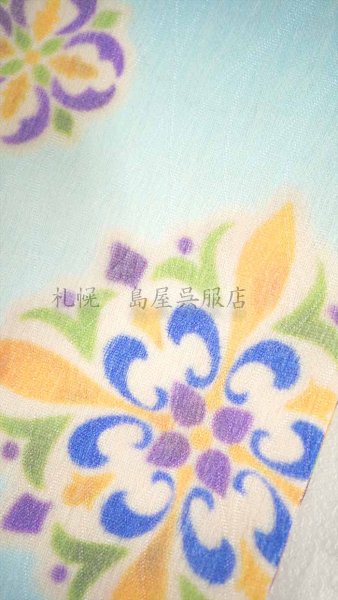 画像6: 半幅帯：リバーシブル　夾纈（きょうけち）染風　茶色／空色 (6)