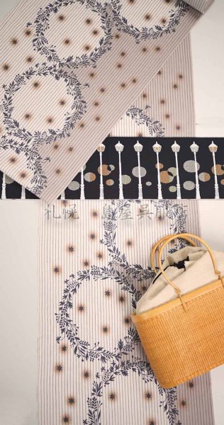 画像9: 半幅帯：リバーシブル　北海道柄（小樽）ブラック系 (9)