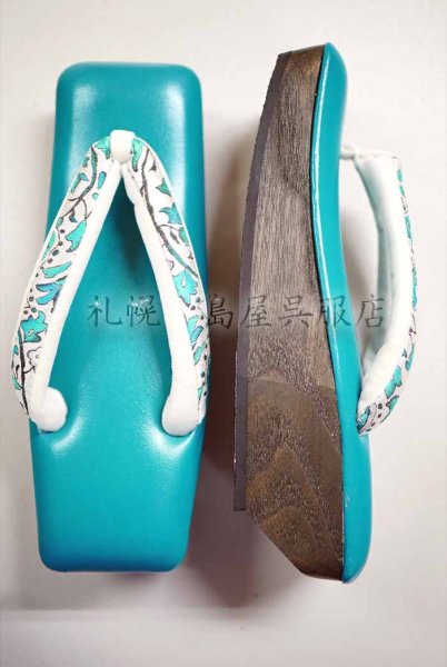 画像3: 女性用草履：【一脇】木草履・青緑 (3)