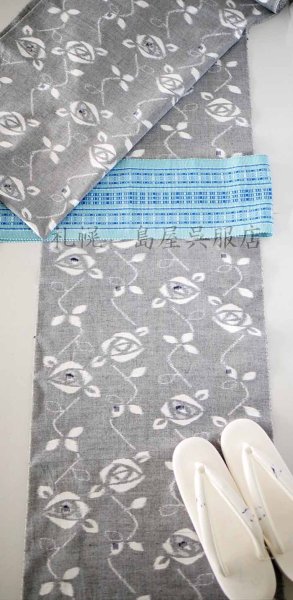 画像10: 半幅帯：花織／首里道屯（ロートン）織・ブルー系 (10)