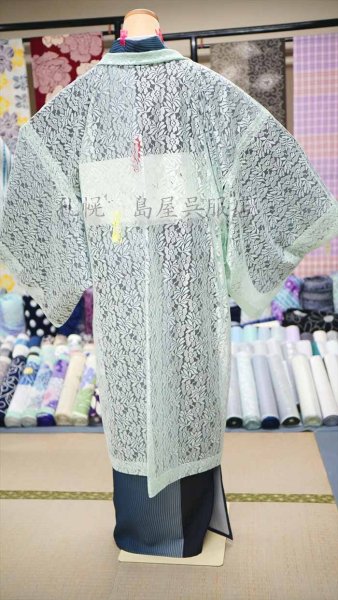 画像2: 【お仕立て上がり品】レース長羽織・花柄（ミントグリーン） (2)