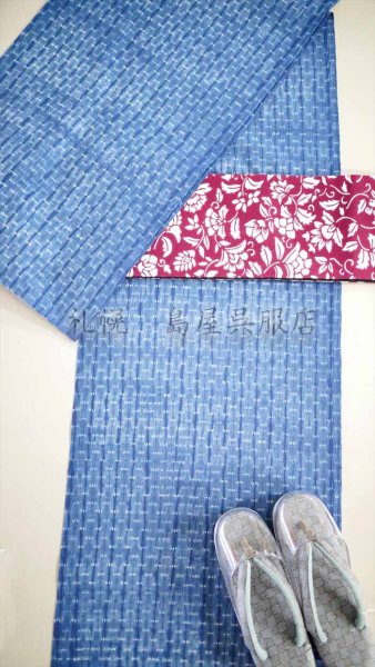 画像7: 半幅帯:リバーシブル 更紗/無地 手染(ボルドー色) (7)