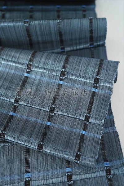 画像4: 八寸名古屋帯：紙格子（ブルーグレー） (4)