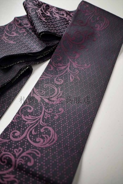 画像6: 半幅帯：リバーシブル博多織　スクエアレース／唐草（黒） (6)