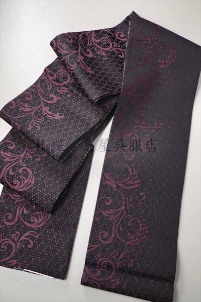 画像5: 半幅帯：リバーシブル博多織　スクエアレース／唐草（黒） (5)