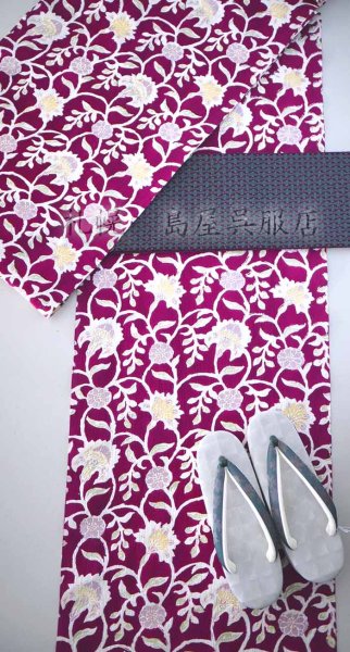 画像7: 紺仁：綿ちぢみ更紗（更紗・ボルドー） (7)