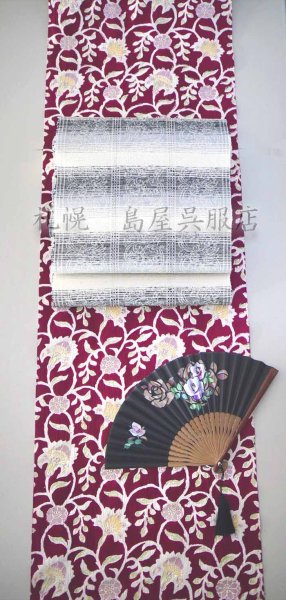 画像3: 紺仁：綿ちぢみ更紗（更紗・ボルドー） (3)