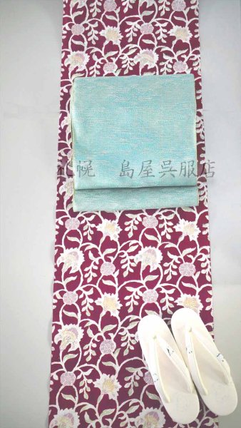 画像4: 紺仁：綿ちぢみ更紗（更紗・ボルドー） (4)