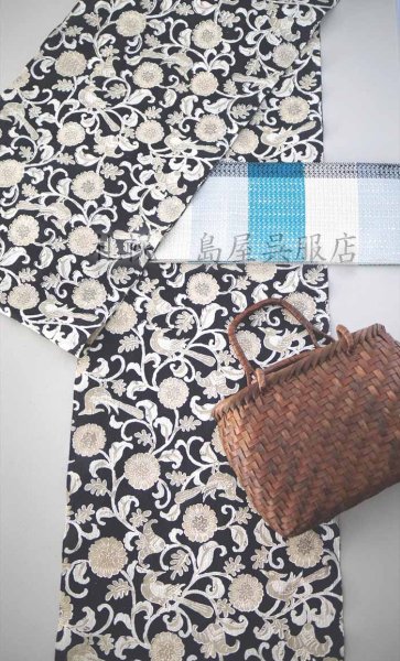 画像4: 紺仁：綿ちぢみ更紗（鳥と更紗） (4)