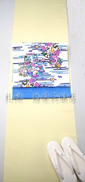 画像8: 九寸名古屋帯:琉球本紅型・花とエ霞(知念初子) (8)